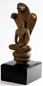 Antique Buddha Statue - Antique Mon Style Thai Stone Naga Enthroned Meditation Buddha - 45cm/18"