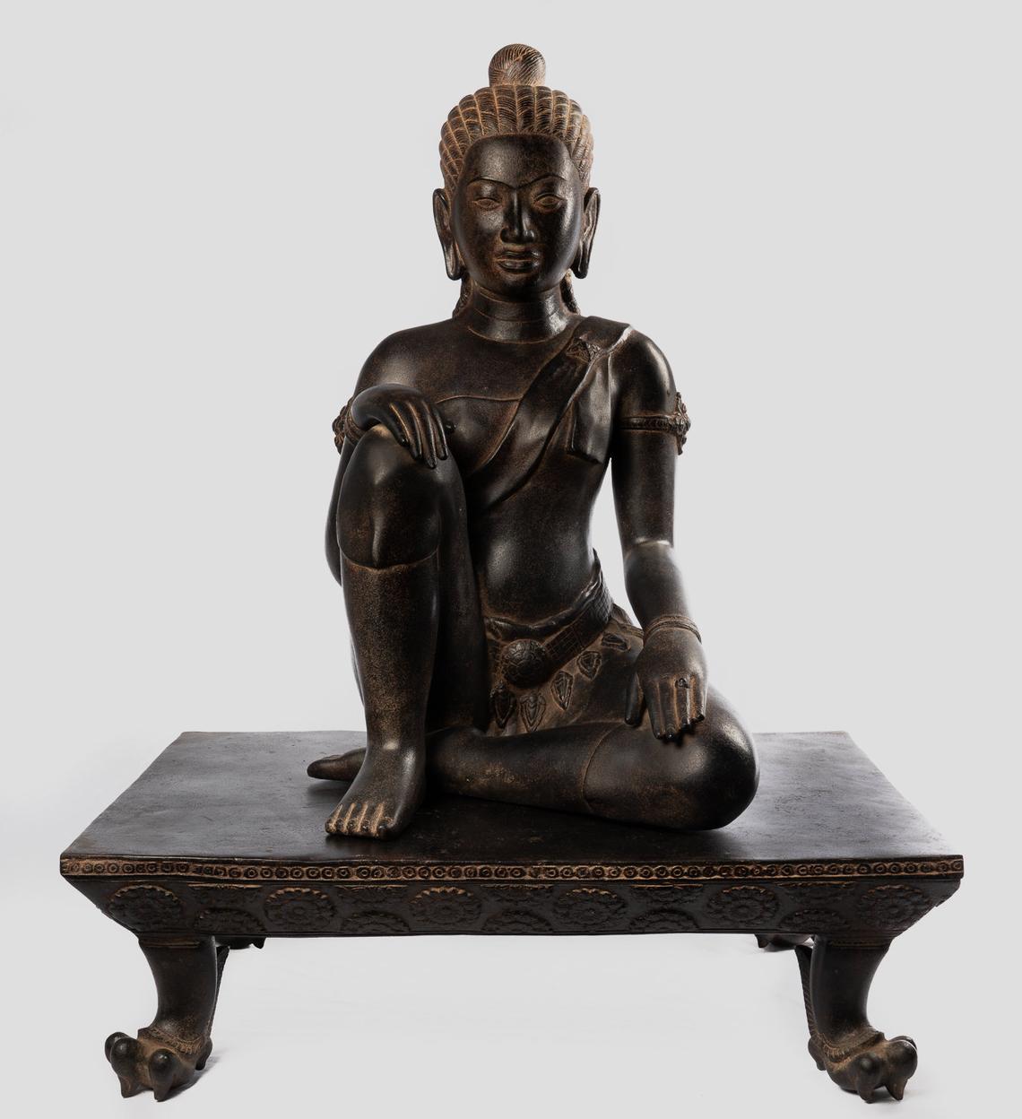 Yeay Mao Statue - Antique Khmer Style Bronze Yeay Mao or Grandma Mao Statue - 84cm/34"