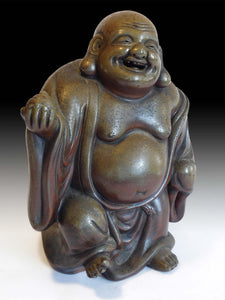 Dancing Hotei Vintage Japanese Bizen Yaki Ceramic Budai Okimono Signed 布袋佛