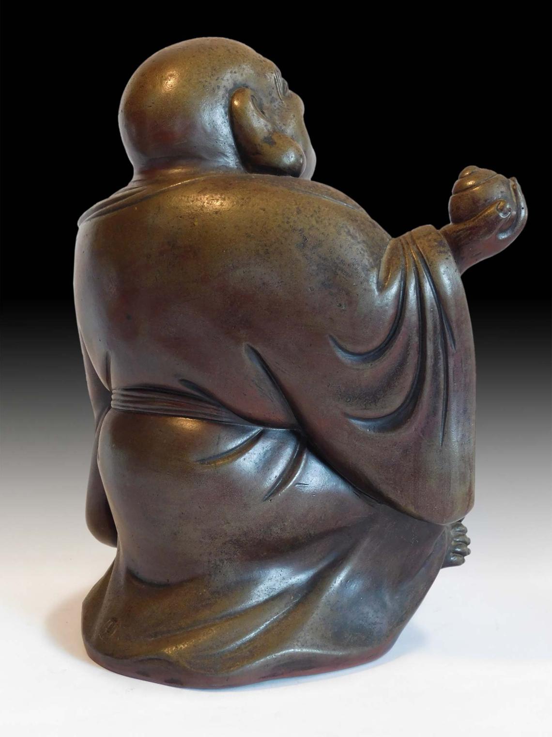 Dancing Hotei Vintage Japanese Bizen Yaki Ceramic Budai Okimono Signed 布袋佛