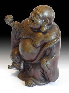 Dancing Hotei Vintage Japanese Bizen Yaki Ceramic Budai Okimono Signed 布袋佛