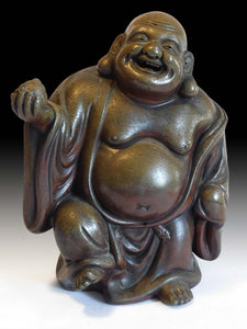 Dancing Hotei Vintage Japanese Bizen Yaki Ceramic Budai Okimono Signed 布袋佛