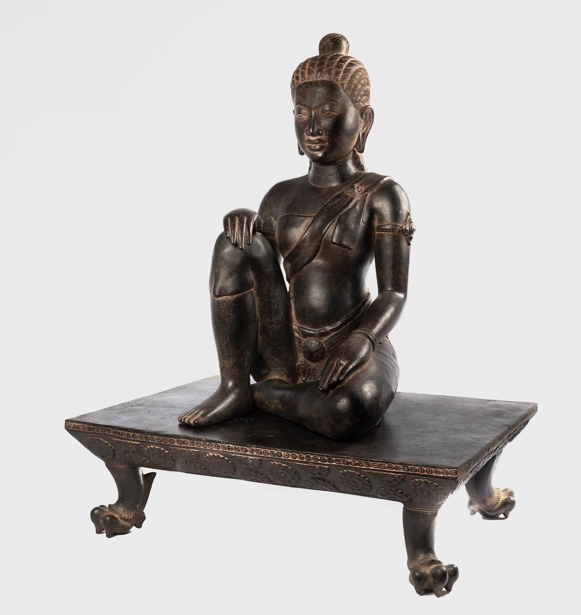 Yeay Mao Statue - Antique Khmer Style Bronze Yeay Mao or Grandma Mao Statue - 84cm/34"