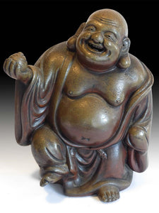 Dancing Hotei Vintage Japanese Bizen Yaki Ceramic Budai Okimono Signed 布袋佛