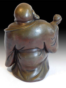 Dancing Hotei Vintage Japanese Bizen Yaki Ceramic Budai Okimono Signed 布袋佛