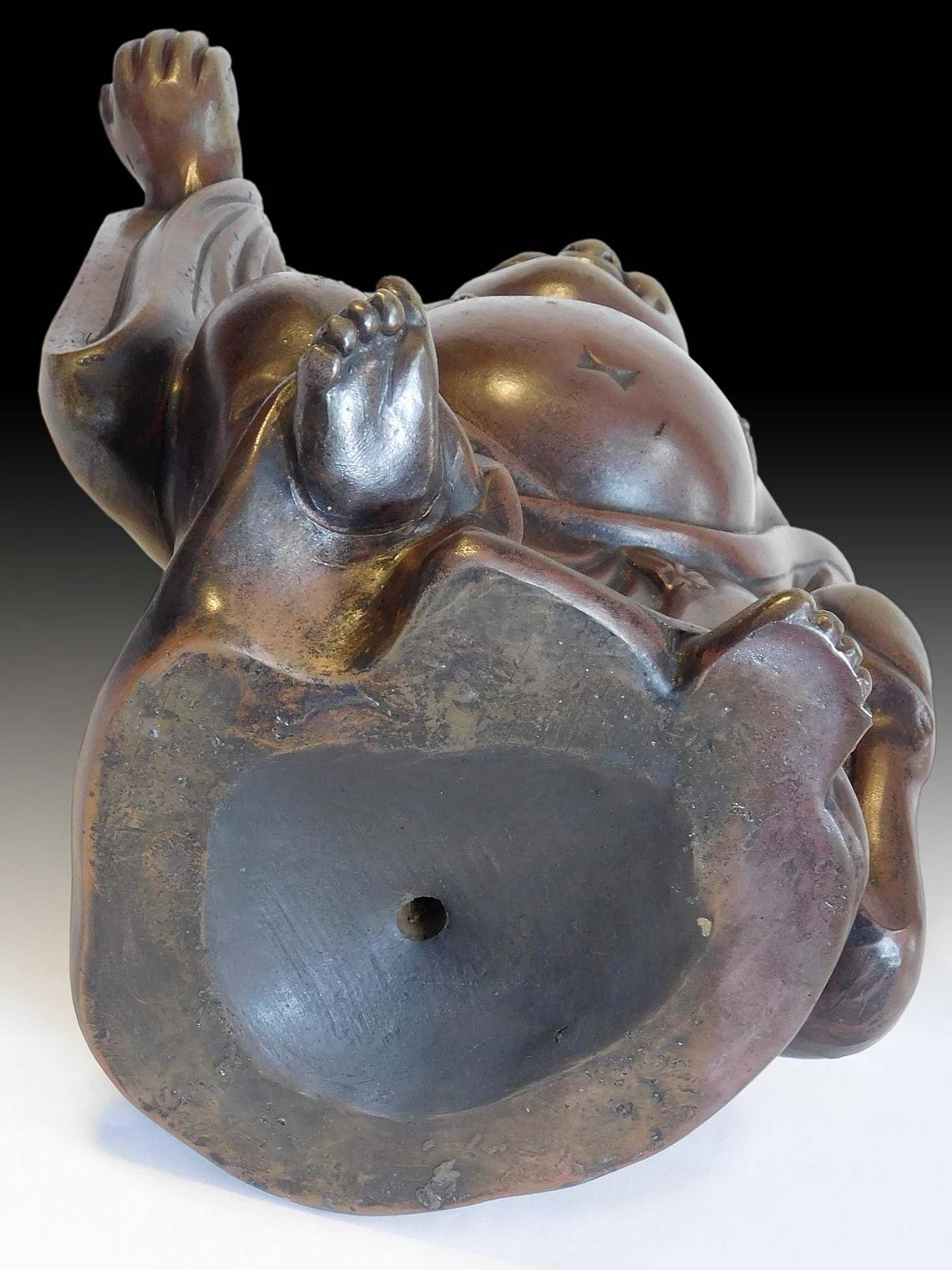 Dancing Hotei Vintage Japanese Bizen Yaki Ceramic Budai Okimono Signed 布袋佛