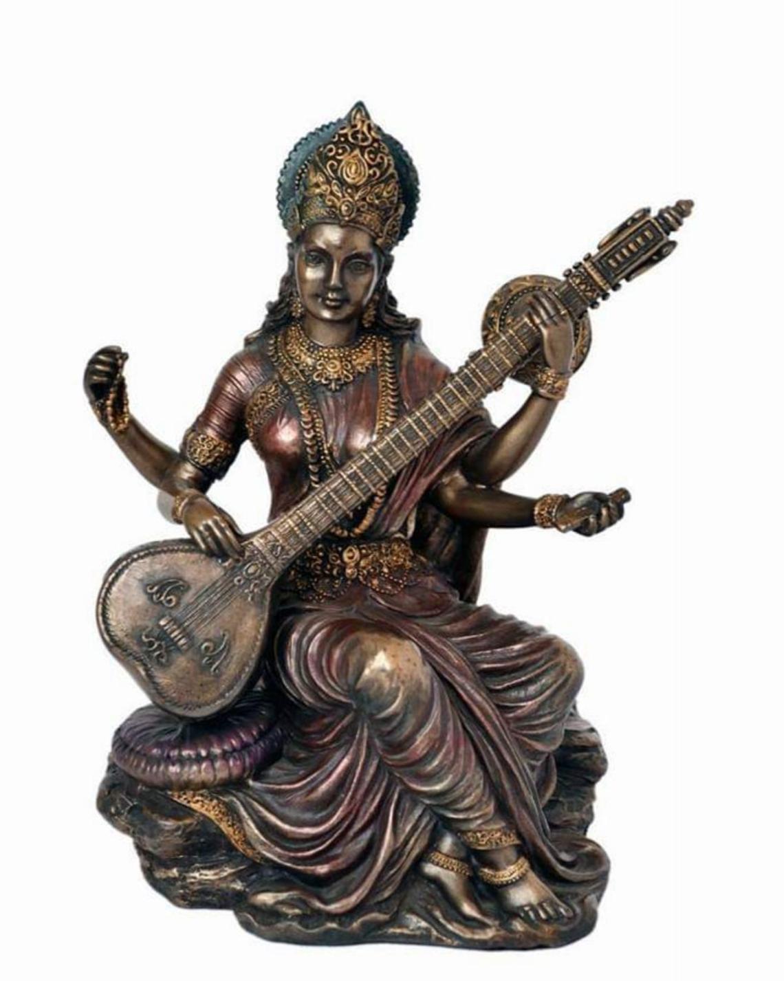 Saraswati statue,6 inches sarswati,God of wisdom, handmade, figurines,family gift,Indian art, decorative item,religious gift, god of music