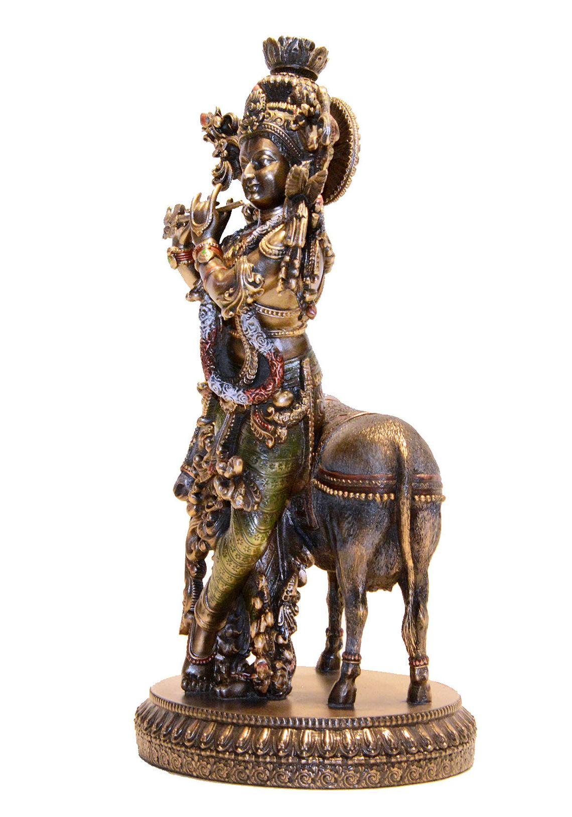 Krishna and the cow statue,10.5inches, krishna sculpture, krishna idol, lord krishna, krishna murti, Hare Krishna Statue, Krishna bansuri