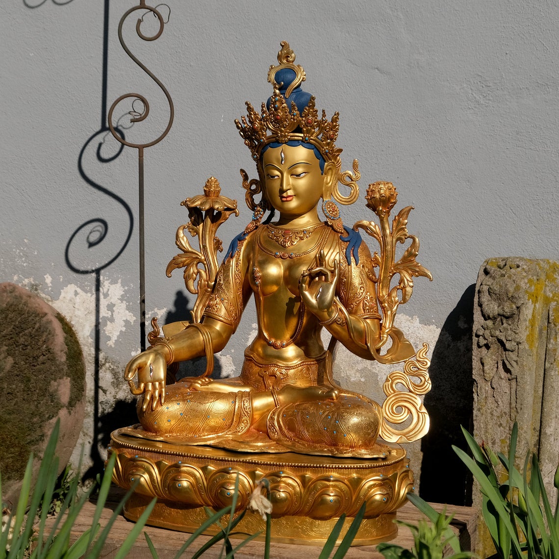 White Tara Statue Buddha Gold Figure Nepal "70 cm" fine quality Nepal Buddha