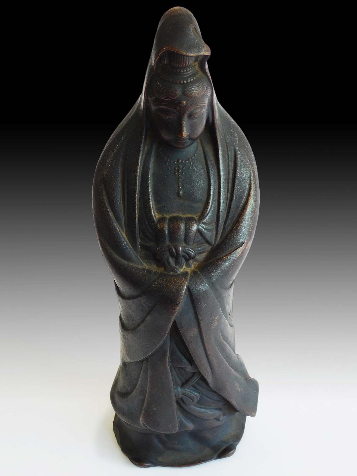 97 Vintage Japanese Goddess Kannon Bosatsu Bizen Yaki Okimono Ceramic Statue 備前焼観音