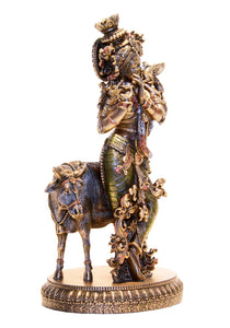 Krishna and the cow statue,10.5inches, krishna sculpture, krishna idol, lord krishna, krishna murti, Hare Krishna Statue, Krishna bansuri