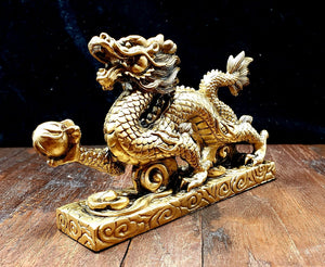 Chinese Dragon Resin Statue Sculpture Brass Temple Mythological Creatures