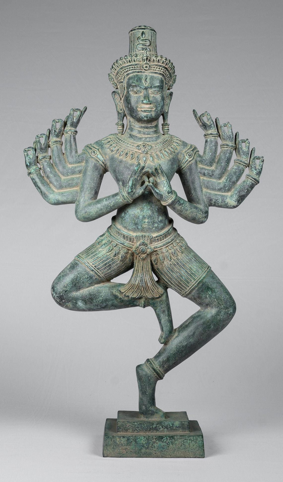 Antique Khmer Style Bronze Angkor Wat Ardhaparyanka Shiva - 10 Arms - 70cm/28"