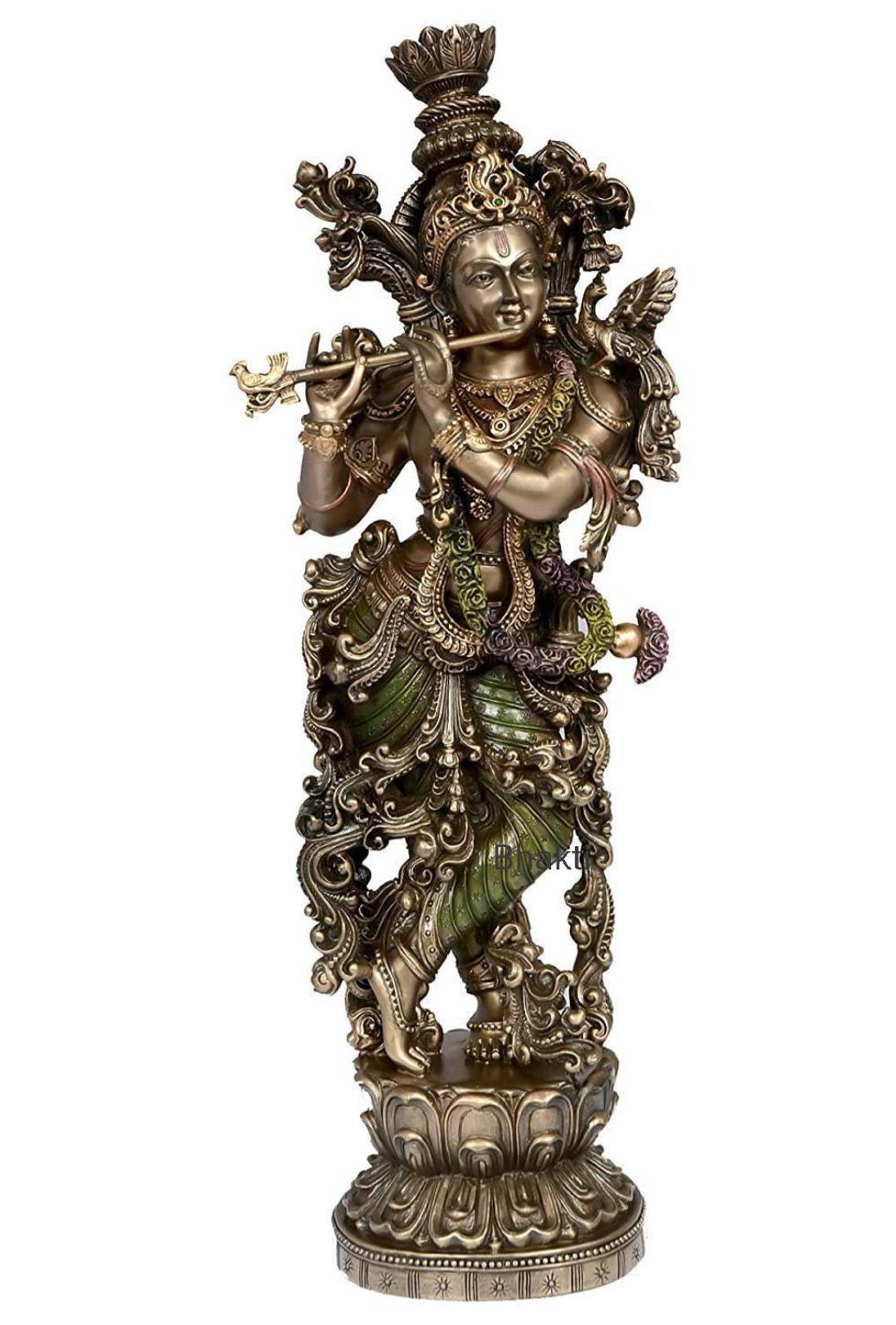 Krishna Statue, Lord Krishna Statue, 14.5" Krishna Murti,Gopal Statue,Krishna with Basuri,Hare Krishna,God of Love,Hindu Deity,Hindu gifts Statue