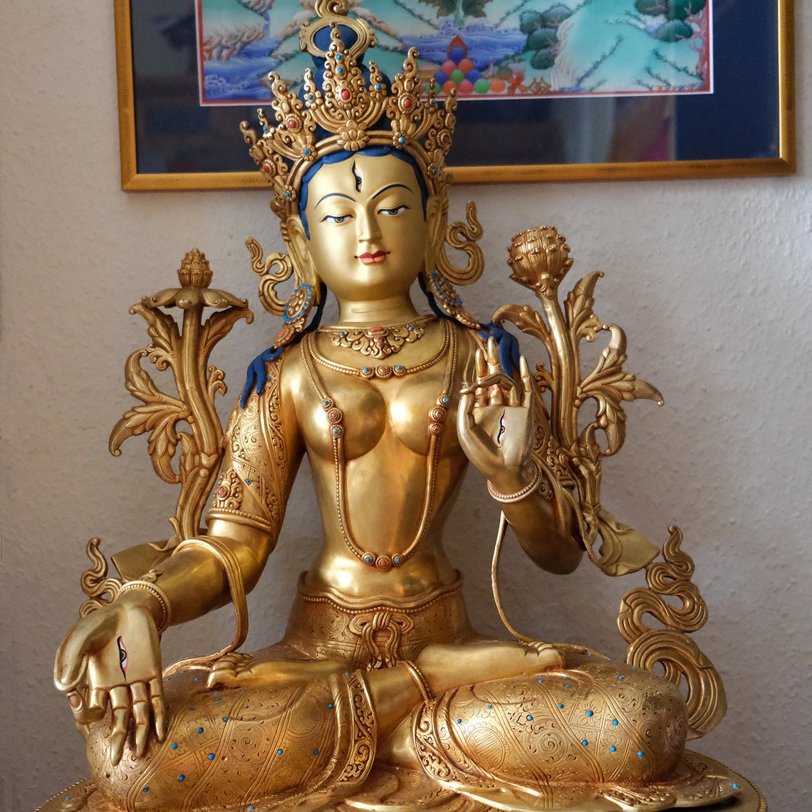 White Tara Statue Buddha Gold Figure Nepal "70 cm" fine quality Nepal Buddha