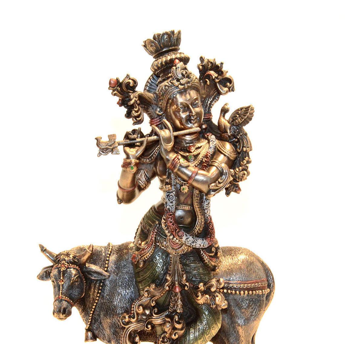 Krishna and the cow statue,10.5inches, krishna sculpture, krishna idol, lord krishna, krishna murti, Hare Krishna Statue, Krishna bansuri