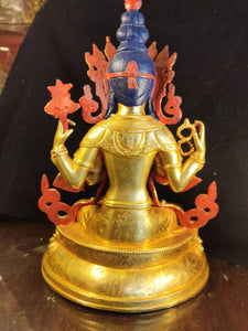 Genuine Master piece HandMade Tibetan Chenrezig Avalokeshevera Buddha Statue 12 inch full 24k Gold plated Meditaion Dharma Karma Buddhism