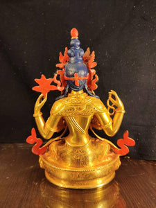 Genuine HandMade Master Piece Tibetan Chenrezig Avalokitesvara Buddha Statue 8 inch full 24k Gold plated Meditation Dharma Karma Buddhism