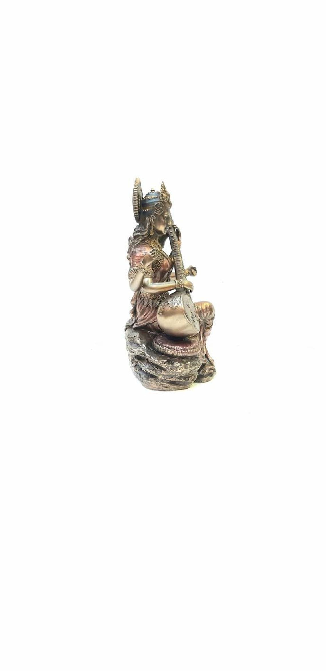 Saraswati statue,6 inches sarswati,God of wisdom, handmade, figurines,family gift,Indian art, decorative item,religious gift, god of music