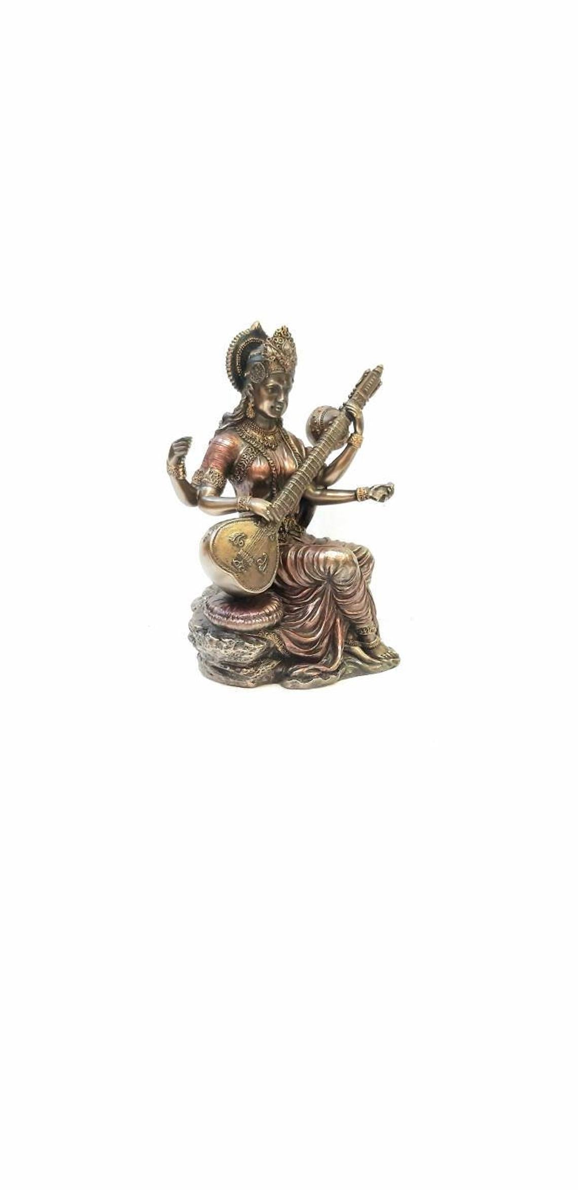 Saraswati statue,6 inches sarswati,God of wisdom, handmade, figurines,family gift,Indian art, decorative item,religious gift, god of music