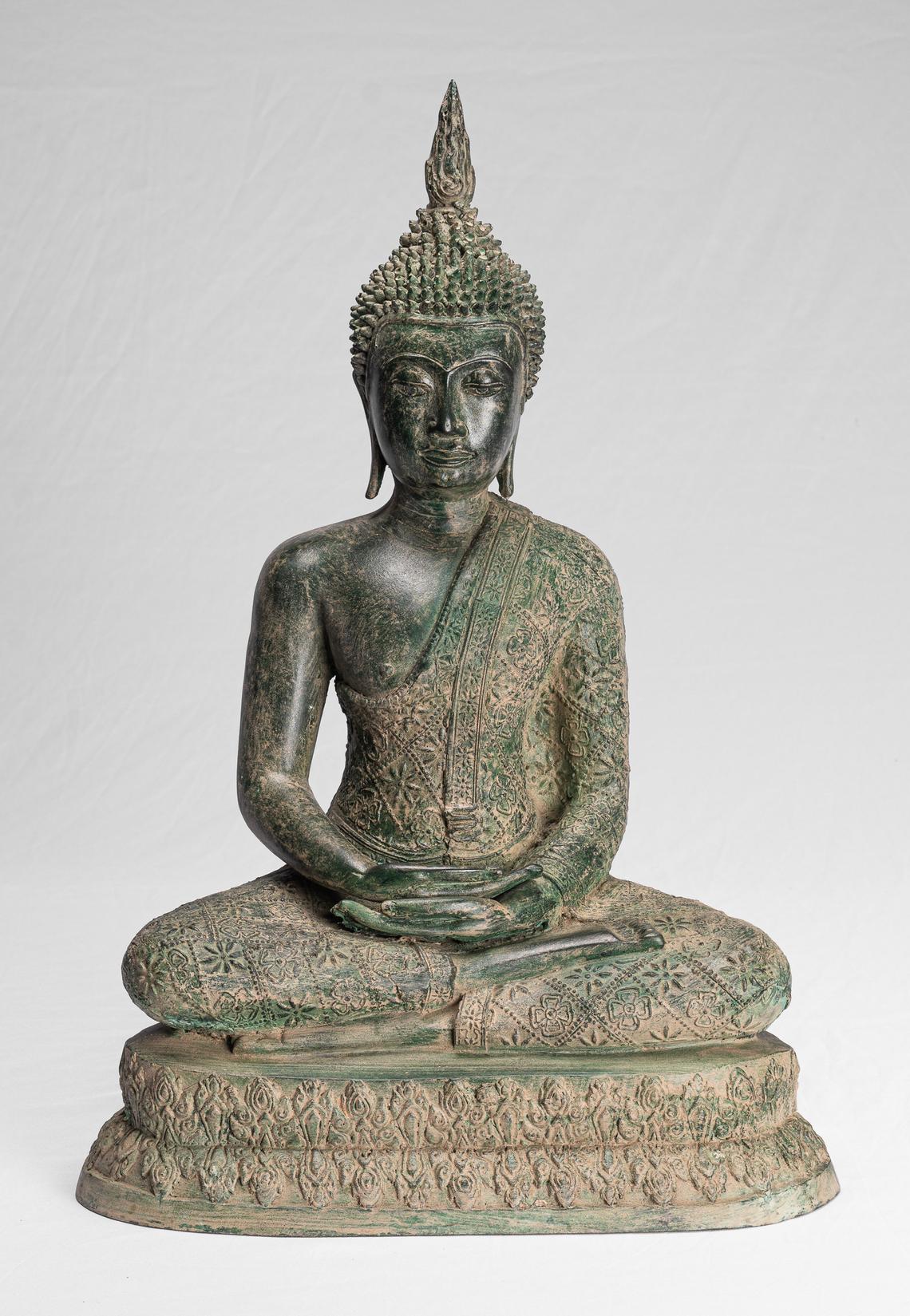 Buddha Statue - Antique Thai Style Seated Sukhothai Meditation Buddha Statue - 50cm/20"