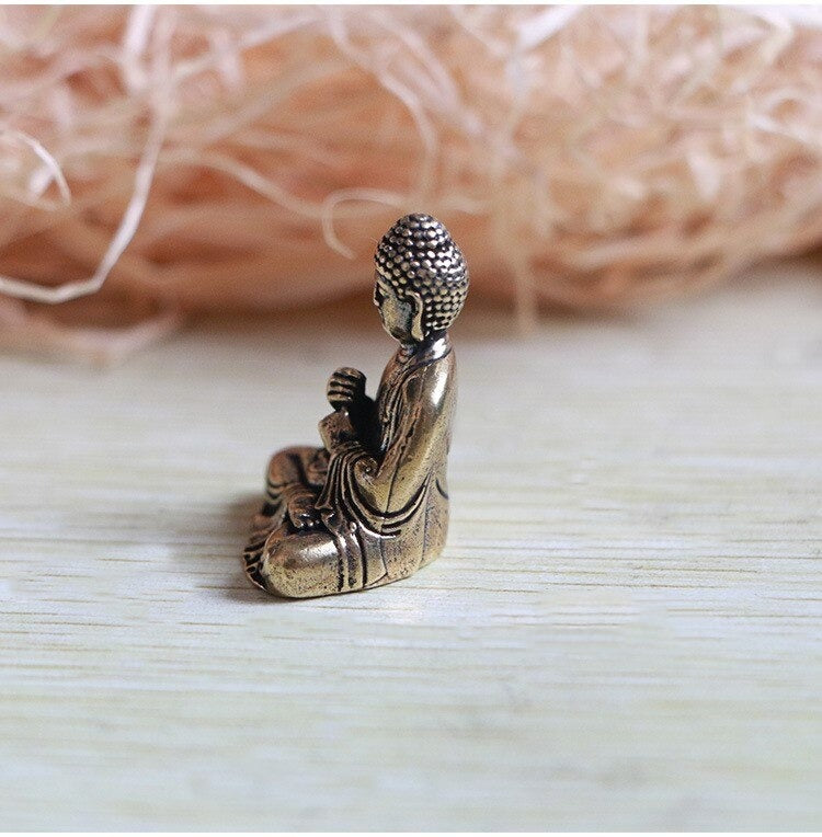 [Mini] Figurine Crafts Exquisite Buddha Sakyamuni Statue Brass Valuable Sculpture Meditating Antique Style Home Decor