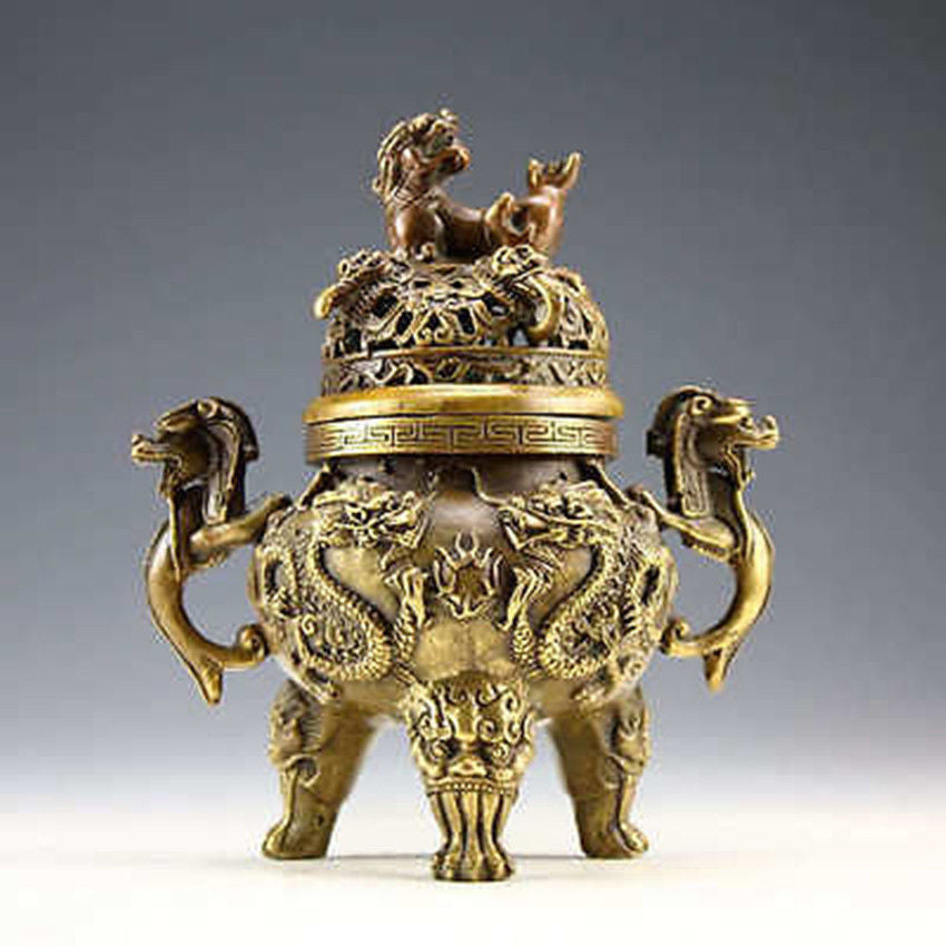 China Rare Copper Dragon Tiger Incense Burner