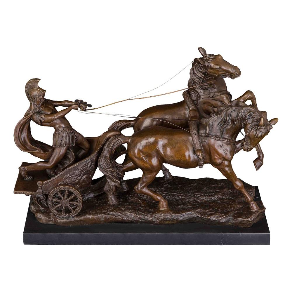 ArtsHom DS-118 Bronze Sculpture Western Medieval Soldier Driving Chariot Statue Antique Metal Warrior Figurine Museum home Decor