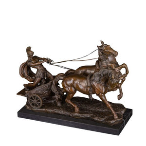 ArtsHom DS-118 Bronze Sculpture Western Medieval Soldier Driving Chariot Statue Antique Metal Warrior Figurine Museum home Decor