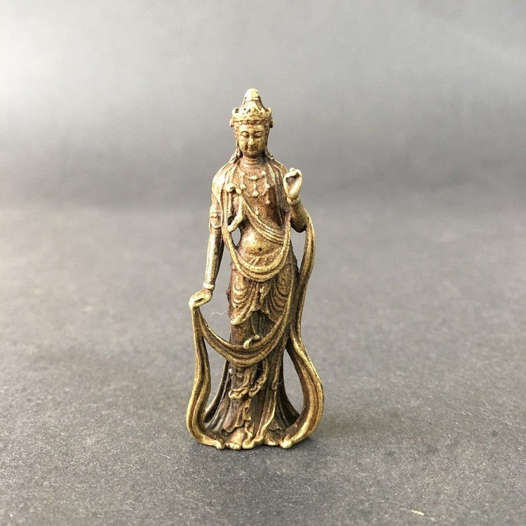 Collectable Chinese Brass Carved Kwan-yin Guan Yin Buddha Exquisite Small  Statues