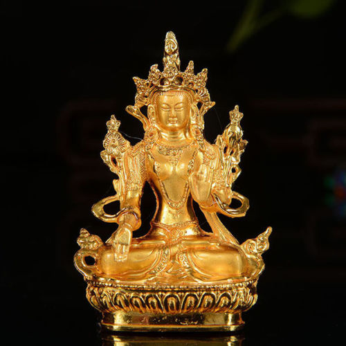 Collectable Chinese Brass Carved Tibet Tibetan Buddha Buddhist Mikky Gild White Tara Statue