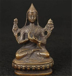 Chinese OLD Bronze Carved Tibetan Buddhism Je Tsongkhapa Buddha Statue