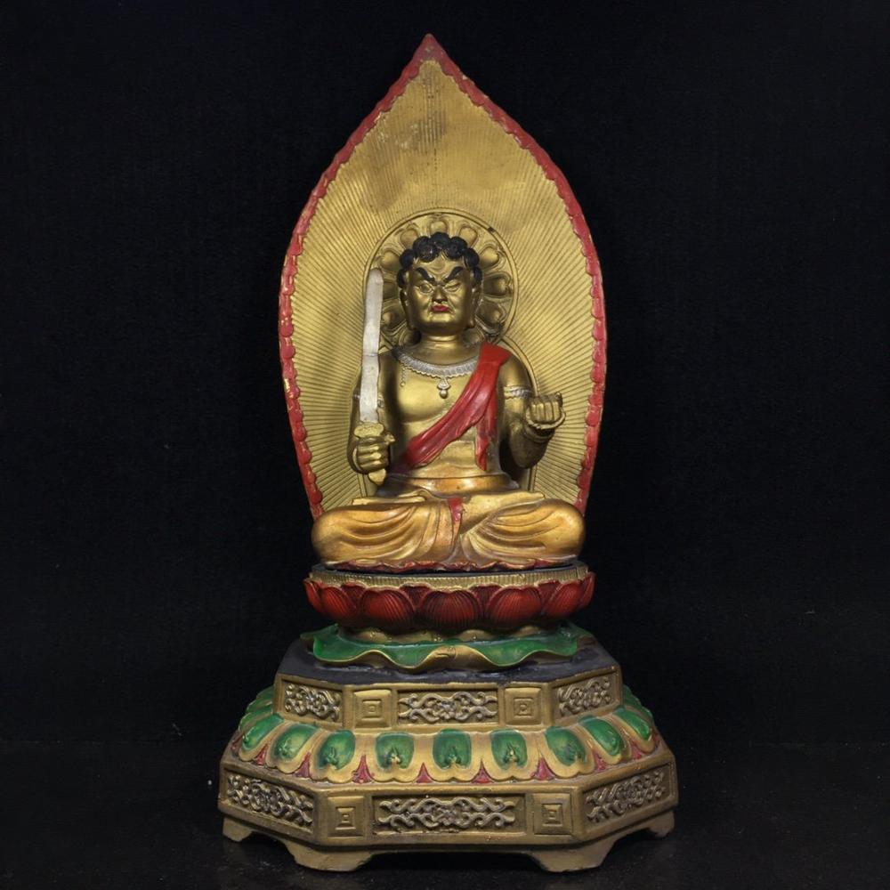 Home Decor 14" Tibet Buddhism Temple Old Bronze Painted Fudo Myoshi Buddha Statue Acalanatha Buddha Statue Enshrine the Buddha