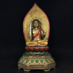 Home Decor 14" Tibet Buddhism Temple Old Bronze Painted Fudo Myoshi Buddha Statue Acalanatha Buddha Statue Enshrine the Buddha