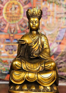 14“rare China antique copper Gold plating hand work King of Tibet Buddha statue