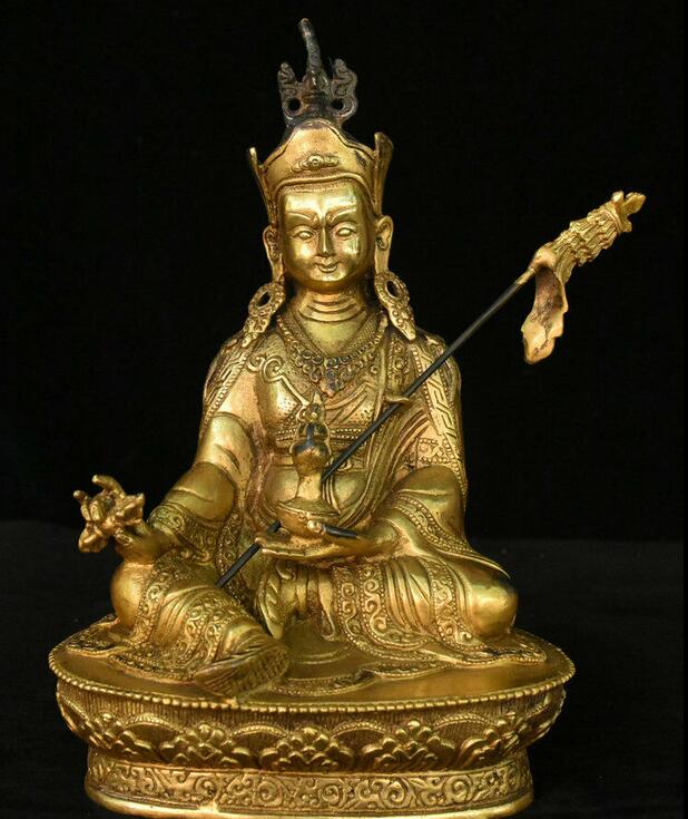 Collect Antique Rare Tibet Bronze Gilt Guru Padmasambhava Rinpoche Buddha Statue