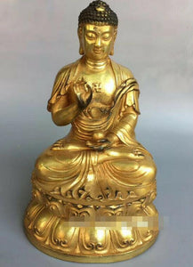 10.8" China antique Pure copper Gilt Sakyamuni Buddha statue statue