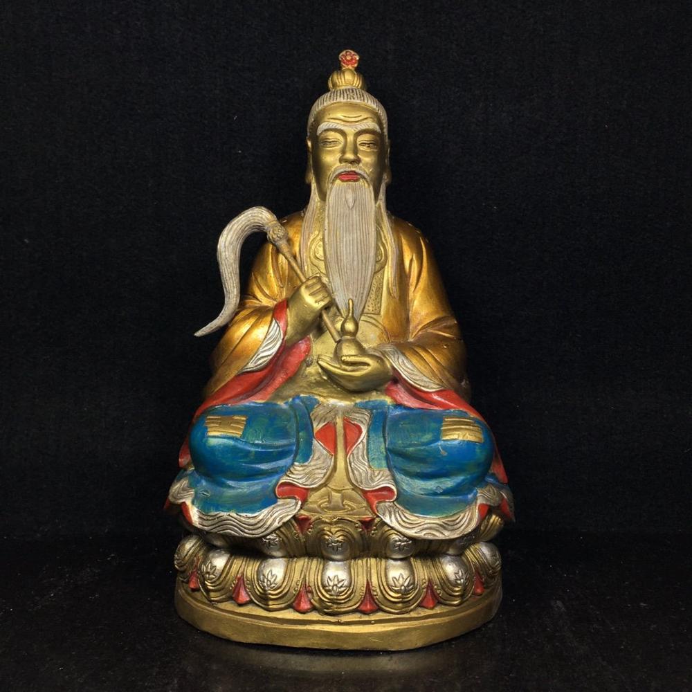 Home Decor 9"  Collection Old Bronze Painted Taishan Laojun Statue Taoist ancestor Senior moral Master of Wanfa Tao Te Ching