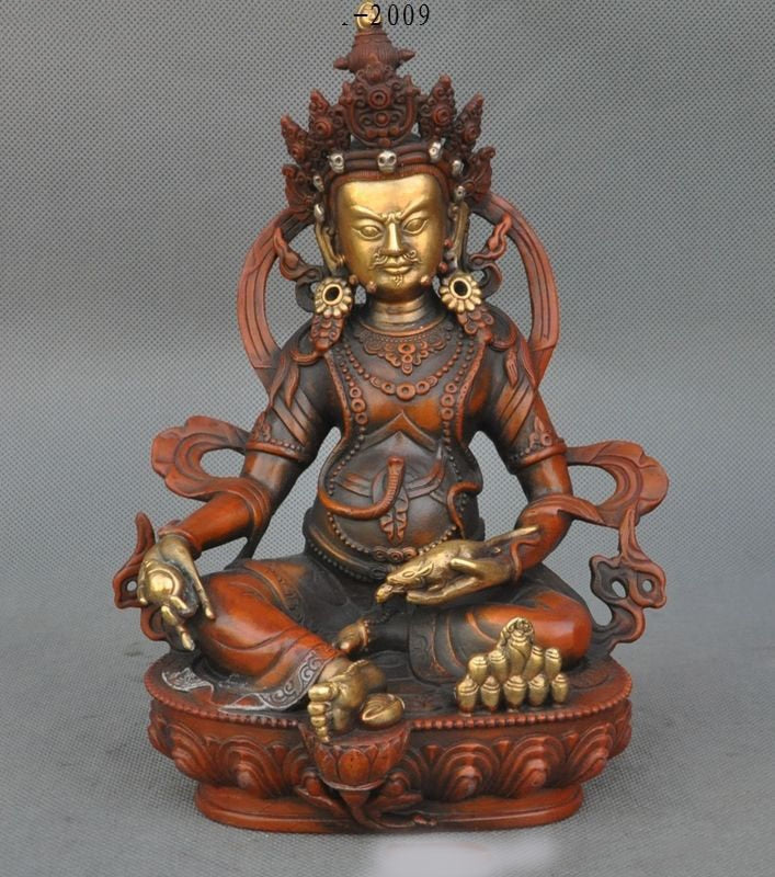 christmas 9" Old Tibet Buddhism Fane Bronze Gilt Yellow Jambhala Wealth God Buddha Statue New Year