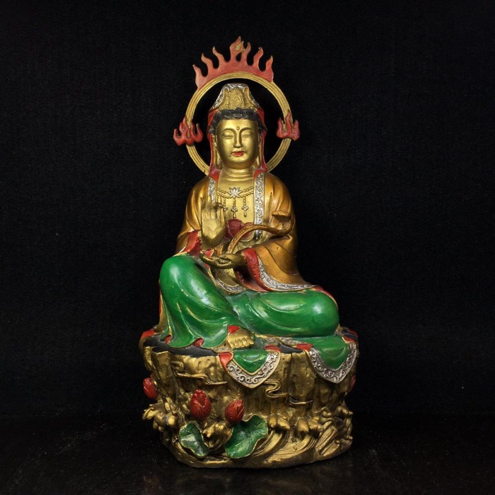 Home Decor 12" Collection Old Bronze Painted Ruyi Guanyin Bodhisattva Buddha statue Avalokitesvara Amitabha statue