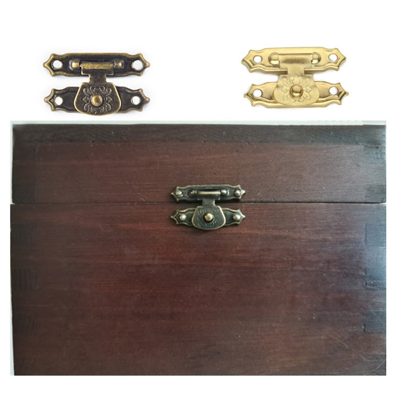 10PC Antique Bronze Wooden Box Lock Jewelry Gift Decorative Cabinet Checkerboard Case Hasp Classical Obscura Buckle Accessories