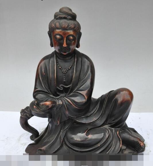 Free shipping S00667    10" old chinese Antique Palace pure purple bronze Kwan-Yin guanyin buddha statue