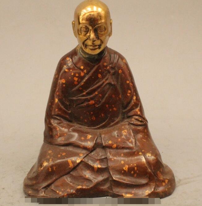 Free shipping S03167  6" Chinese Buddhism Purple Bronze Buddhist Monk Bonze Shaveling Statue Sculpture