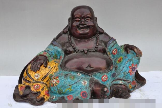 Free shipping S00651     15" old chinese Antique pure purple bronze cloisonne Maitreya Buddha god statue