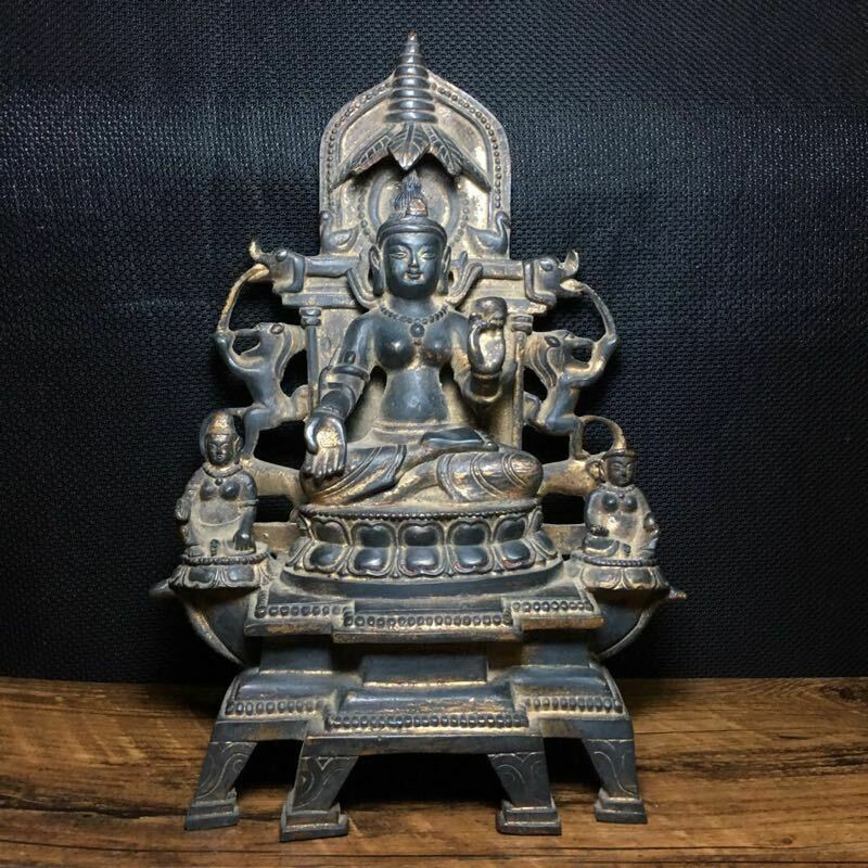 wedding decoration 11" China old antique bronze gilt gold Shakya Muni Amitabha Buddha statue