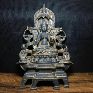 wedding decoration 11" China old antique bronze gilt gold Shakya Muni Amitabha Buddha statue