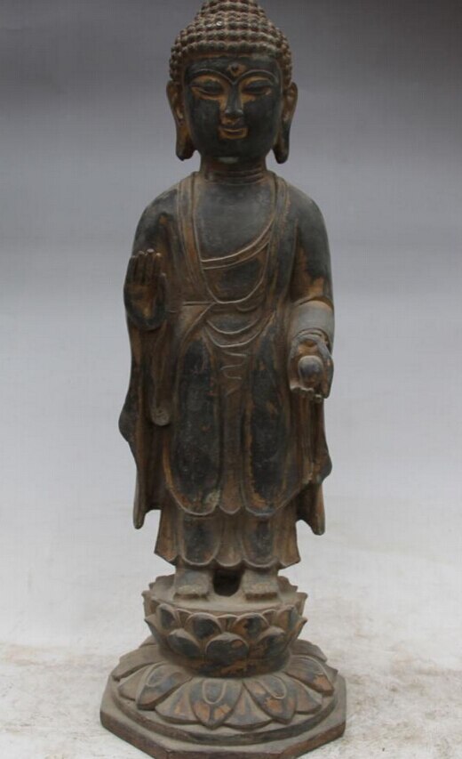 USPS to USA S2256 19" Antique Old Tibet Bronze Stand Shakyamuni Amitabha Buddha Sakyamuni Statue