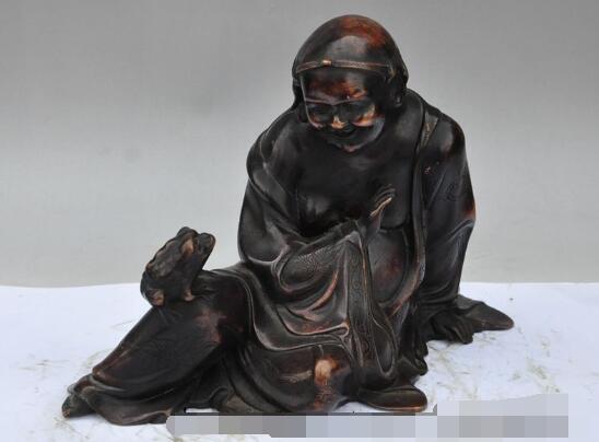 Free shipping S01988    12" old chinese Antique pure Purple bronze god Liu plays gold toad bufo statue