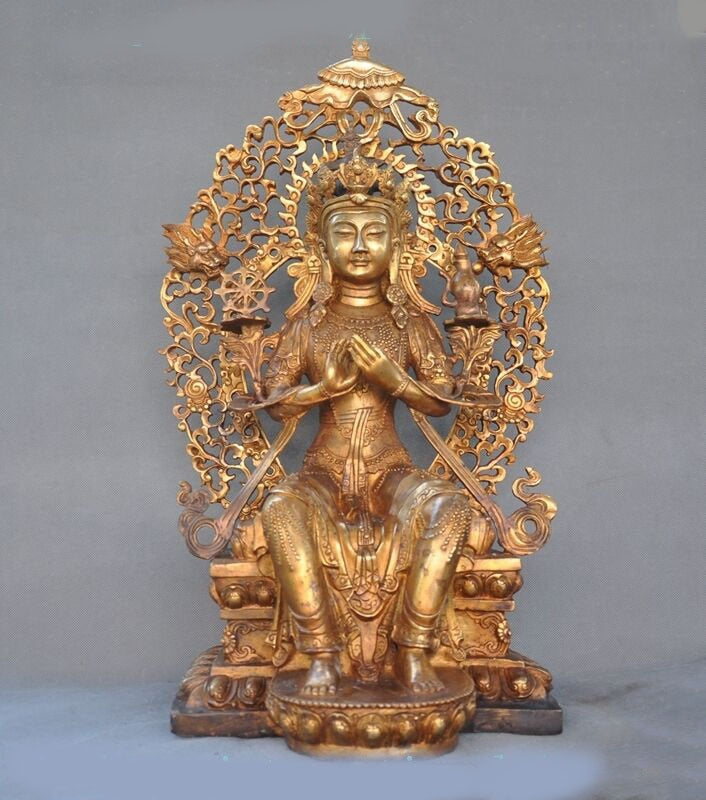 wedding decoration antique Tibet bronze Gilt temple sit Tara Kwan-Yin GuanYin goddess Buddha statue