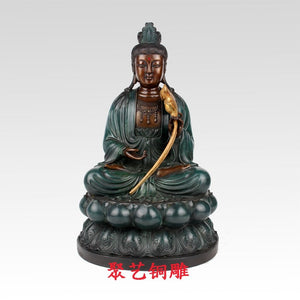 Antique Imitation Home Decor Hand Carved Copper Buddhism Guanyin Statue/sculpture Metal Crafts Free Shipping